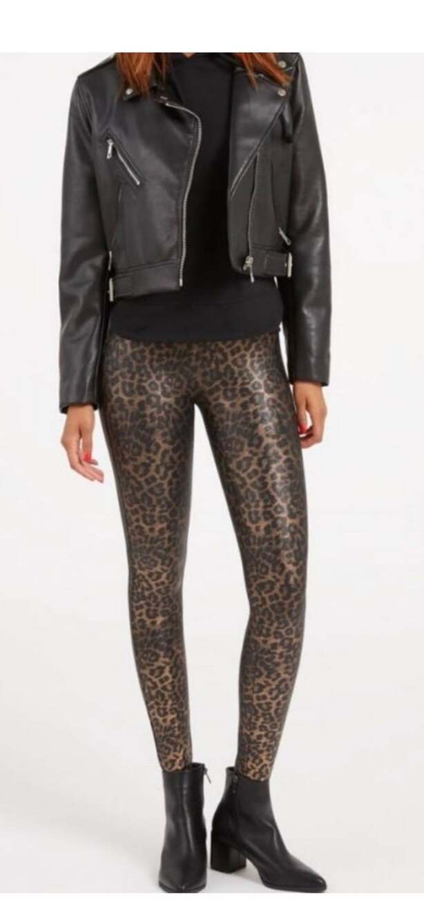 NWOT Spanx Faux Leather Leopard Leggings Size S Leopard Shine